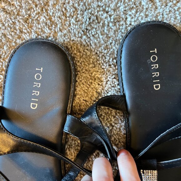 Torrid Rhinestone Black T-Strap Sandals Women's Size 12W - Picture 3 of 11